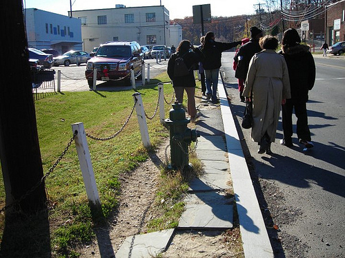 walking outside the Fort Totten Metro station (by: Cheryl Cort)